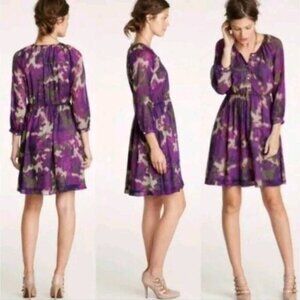 J Crew Maisie Purple Green Floral Silk Dress 0